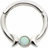 Pierced Owl Pierced Owl 16Ga 316L Stainless Steel Triple Moon Phase With White Synthetic Opal Center Hinged Segment Ring | Body Piercing Rings