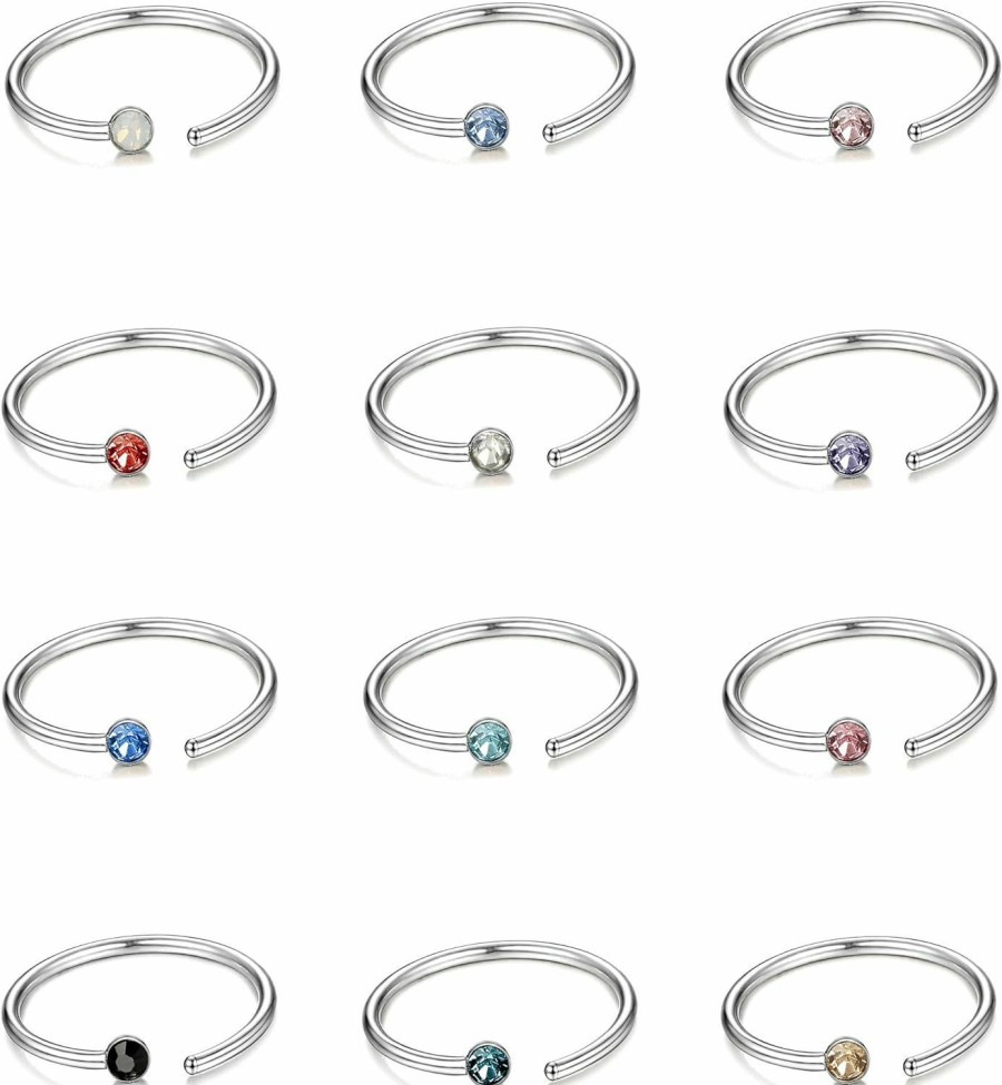 ORAZIO Orazio 5-12Pcs 20G Stainless Steel Nose Ring Hoop Cz Body Ear Piercing 5 Mixed Colors | Body Piercing Rings