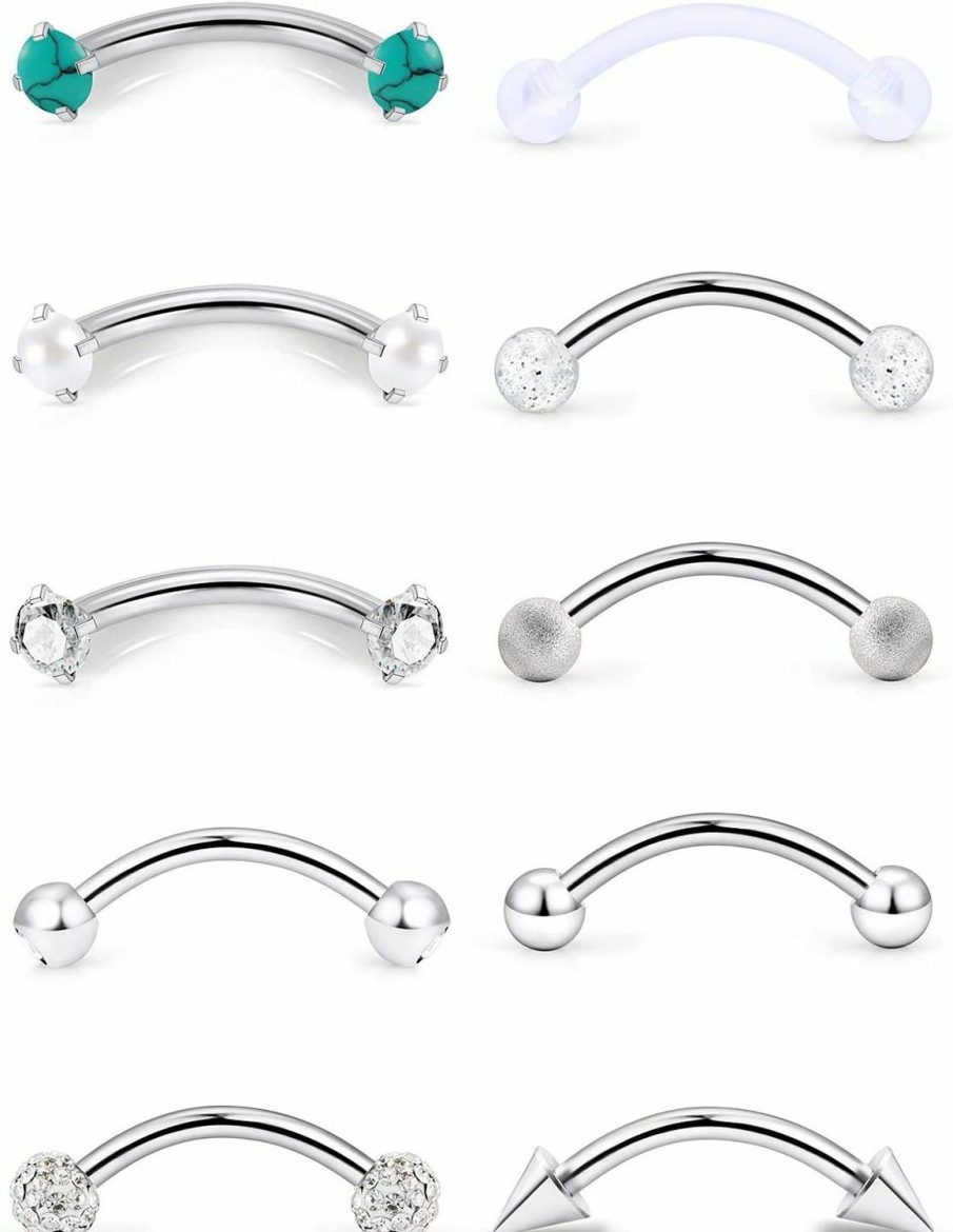 SCERRING Scerring 10-40Pcs 16G Stainless Steel Eyebrow Piercing Jewelry Helix Daith Earrings Lip Septum Ring Studs Opal Cubic Zirconia Barbell 8Mm 10Mm | Body Piercing Rings