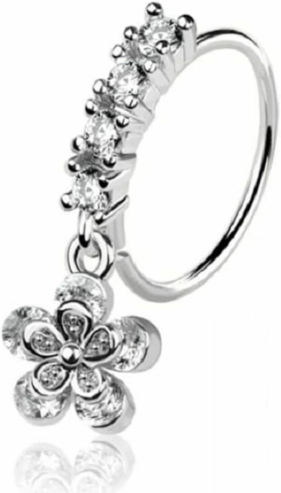 Pierced Owl Pierced Owl 20Ga 316L Stainless Steel Cz Crystal Lined Hoop With Dangling Daisy Flower Bendable Nose Ring | Body Piercing Rings