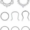 SCERRING Scerring 16G Septum Jewelry Stainless Steel Hinged Seamless Septum Nose Hoop Ring Horseshoe Rings Cartilage Daith Tragus Clicker Retainer Body Piercing Jewelry Opal Cz 8-16Pcs | Body Piercing Rings