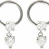 Generic Pair 16G 3/8Inch Heart Prong Set Cz Dangles Captive Ring Earring Nipple Rings, Clear | Body Piercing Rings