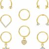 ORAZIO Orazio 8 Pcs Dangle Septum Rings 16G For Women Horseshoe Septum Clicker Rings Cz Heart Flower Cartilage Helix Earring Daith Hoop Nose Rings Septum Piercing Jewelry 8Mm 10Mm | Body Piercing Rings