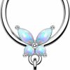 Melighting Melighting Butterfly Septum Ring 16G Septum Jewelry Stainless Steel 316L Opal Daith Piercing Jewelry Butterfly Conch Piercing Jewelry Dangle Septum Piercing For Women | Body Piercing Rings