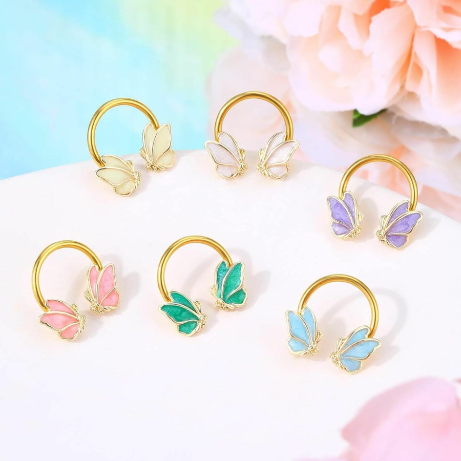 Jewseen Jewseen Butterfly Septum Rings 16G Septum Jewelry Gold Septum Ring Daith Piercing Jewelry Surgical Steel Helix Earrings For Women Cartilage Hoop Piercing Jewelry | Body Piercing Rings