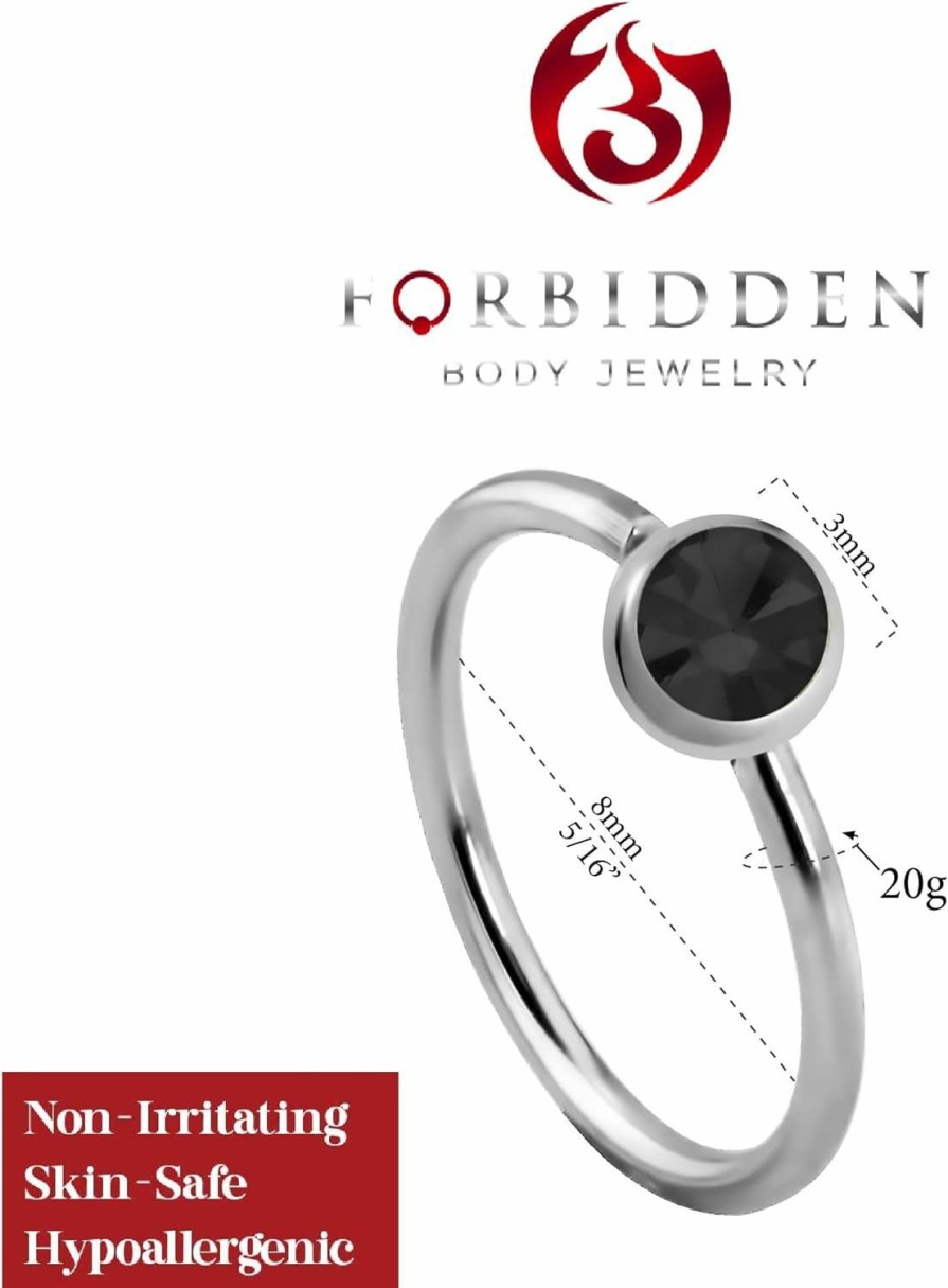 Forbidden Body Jewelry Forbidden Body Jewelry 20G Surgical Steel 8Mm Cz Crystal Hoop Nose Ring | Body Piercing Rings