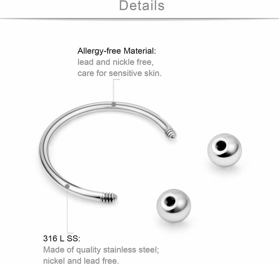 SCERRING Scerring 10Pcs 20G Stainless Steel Horseshoe Septum Ring Nose Rings Hoop Helix Daith Cartilage Tragus Earrings Eyebrow Body Piercing Jewelry 6-14Mm | Body Piercing Rings