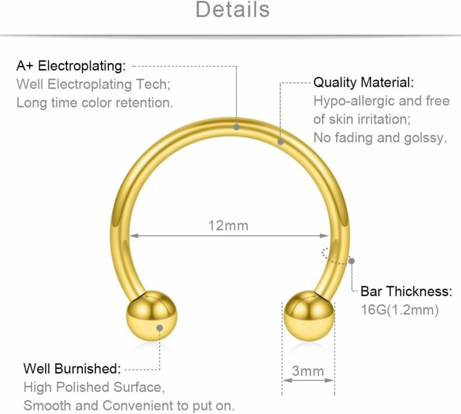 SCERRING Scerring 8Pcs 16G Stainless Steel Nose Septum Horseshoe Earring Eyebrow Septum Lip Helix Tragus Piercing Ring 6-12Mm | Body Piercing Rings