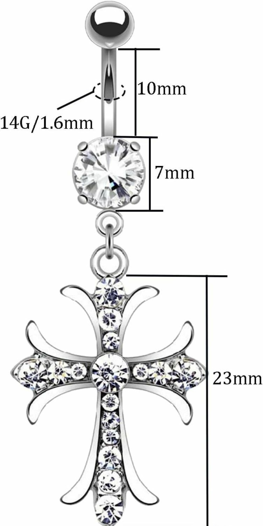 VERAMI Verami 14G 316L Celtic Cross Belly Button Ring Surgical Steel Paved Gems Dangling Belly Button Ring Body Piercing Jewelry | Body Piercing Rings