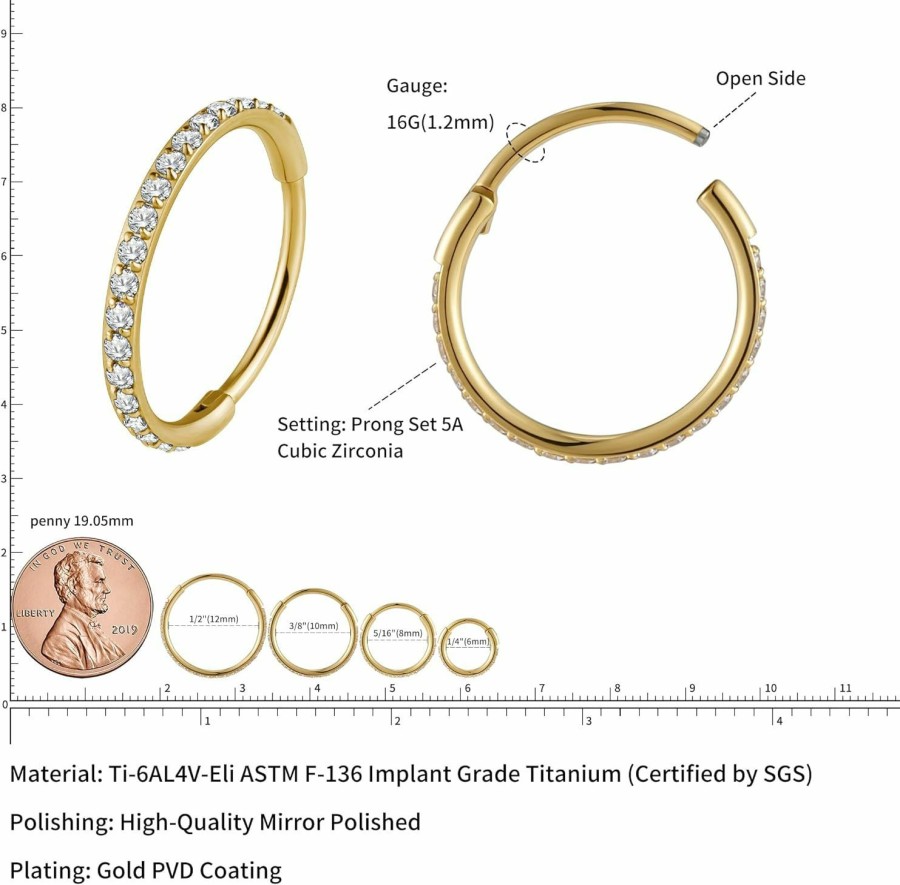 FINE4U Fine4U Astm F136 Titanium 20G Piercing Jewelry Hoop 6Mm 8Mm 10Mm 12Mm For Forward Helix, Helix, Tragus, Rook, Conch, Lobe | Body Piercing Rings