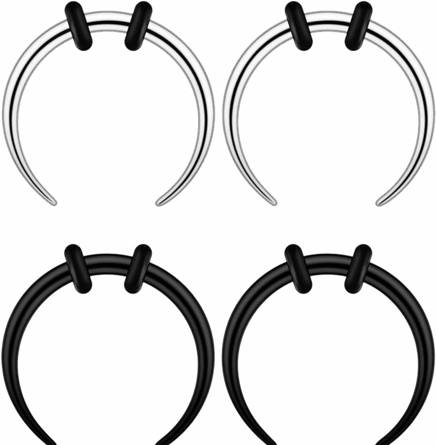 Longbeauty Longbeauty 14G 16G Pincher Septum Rings C Shape Buffalo Stainless Steel Horseshoes Nose Ring Taper Kit Septum Piercing Jewelry With O-Rings For Women Men | Body Piercing Rings