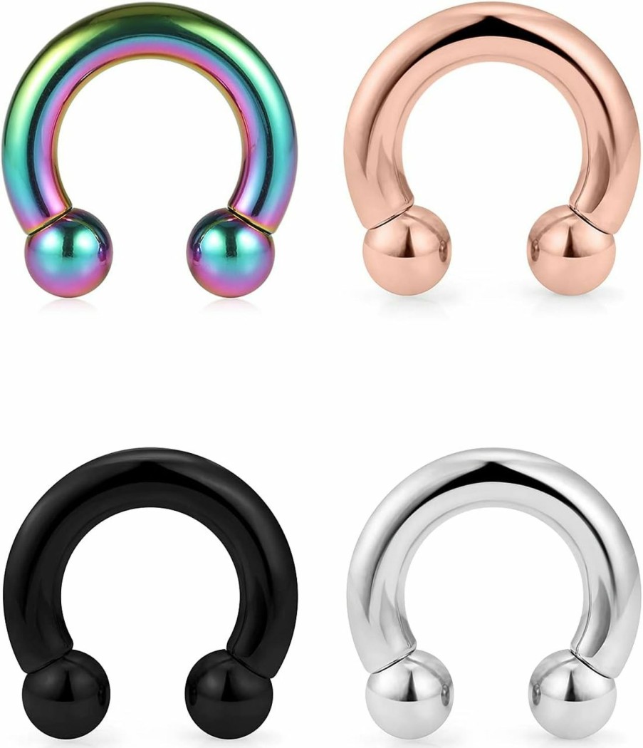 Ftovosyo Ftovosyo Pa Ring Internally Threaded Circular Horseshoe Barbells Large Septum Ring Ear Gauges Earrings 2G 4G 6G 8G 12Mm/16Mm 316L Surgical Steel Body Piercing Jewelry For Women Men 4 Pieces | Body Piercing Rings