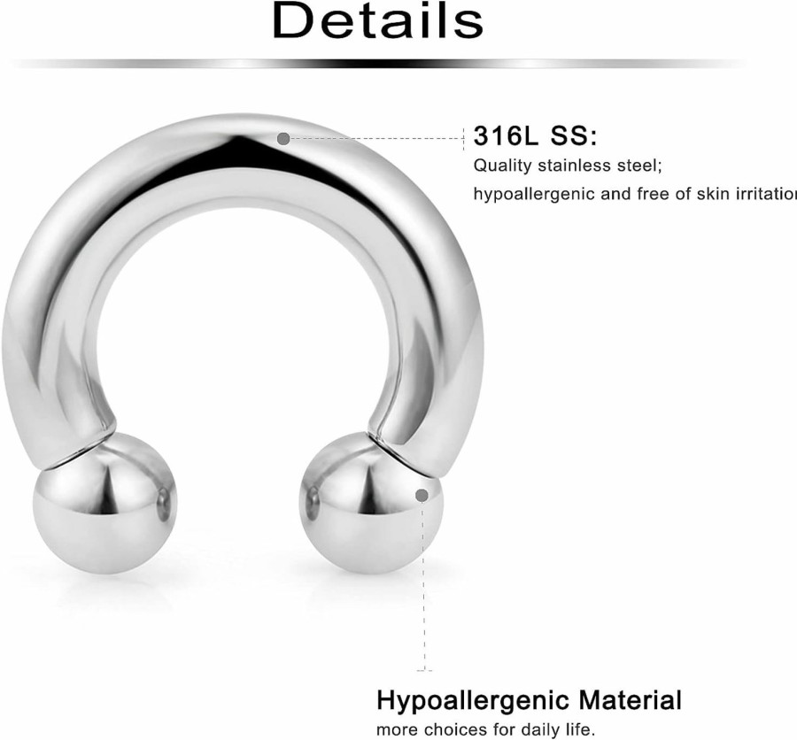 Ftovosyo Ftovosyo Pa Ring Internally Threaded Circular Horseshoe Barbells Large Septum Ring Ear Gauges Earrings 2G 4G 6G 8G 12Mm/16Mm 316L Surgical Steel Body Piercing Jewelry For Women Men 4 Pieces | Body Piercing Rings