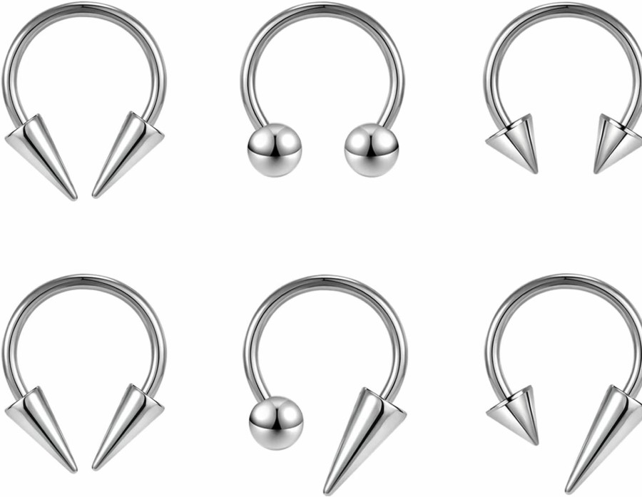 ZS Zs 16G Spiked Horseshoe Nose Septum Rings, Stainless Steel Daith Earrings Spike Lip Ring, Nipple Helix Rook Piercing Jewelry For Women Men | Body Piercing Rings