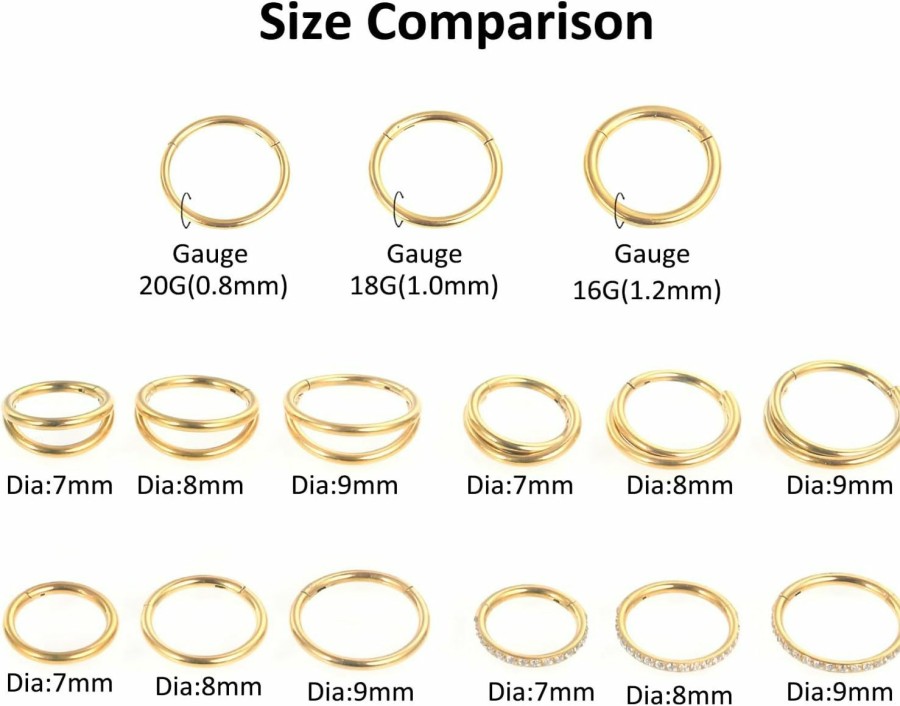 Aumeo Aumeo 20G 18G 16G Nose Rings Hoops 316L Surgical Steel Double Hoop Nose Ring Septum Rings Threadless Nose Stud Tragus Helix Cartilage Daith Piercing Jewelry Silver Gold 7Mm 8Mm 9Mm | Body Piercing Rings