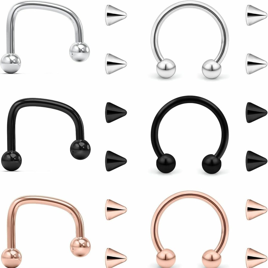 Lcolyoli Lcolyoli 16G Surgical Steel Lip Rings Hoop C-Shaped & Horseshoe Barbell Labret Jewelry Snake Bite Piercing Jewelry Medusa Piercing Jewelry For Women Men | Body Piercing Rings