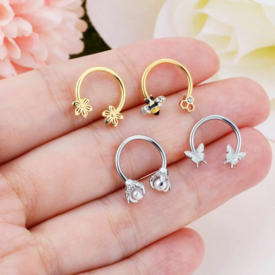 Jewseen Jewseen 4Pcs Septum Rings 16G Spetum Jewelry Gold Cartilage Hoop Nose Rings Hoop Daith Piercing Jewelry Helix Tragus Earrings For Women | Body Piercing Rings