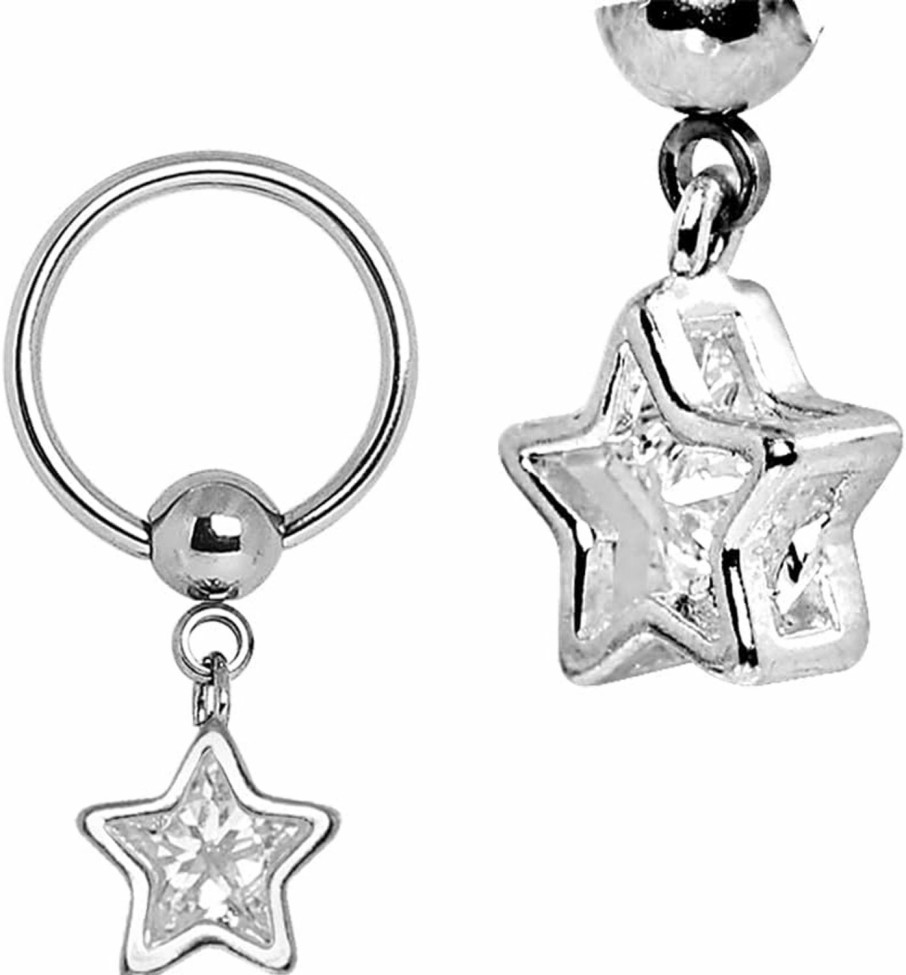 Pierced Owl Pierced Owl 14Ga 316L Stainless Steel Cz Crystal Star Dangling Captive Bead Nipple Rings, Sold As A Pair | Body Piercing Rings