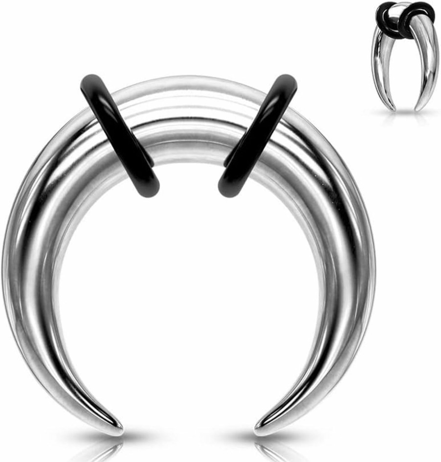 Pierced Owl 6-00Ga Stainless Steel Large Gauge Basic Septum Pincher Rings With 2 Black O-Rings | Body Piercing Rings