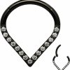 Pierstyles 16G Black Piercing Clicker 316L Stainless Steel Hinged Segment Nose Ring Cz Round Teardrop Double Circle Shape Septum Clicker Hoop Daith Lip Rook Tragus Piercing For Men Women | Body Piercing Rings