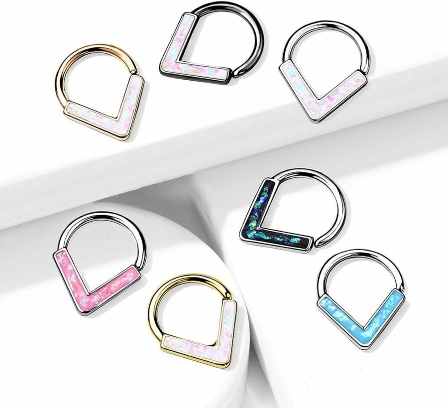 Amelia Fashion Amelia Fashion 16 Gauge Opal Glitter Chevron Front Facing All 316L Surgical Steel Bendable Hoop Ring For Daith, Cartilage, Nose Septum And More (Choose Color) | Body Piercing Rings