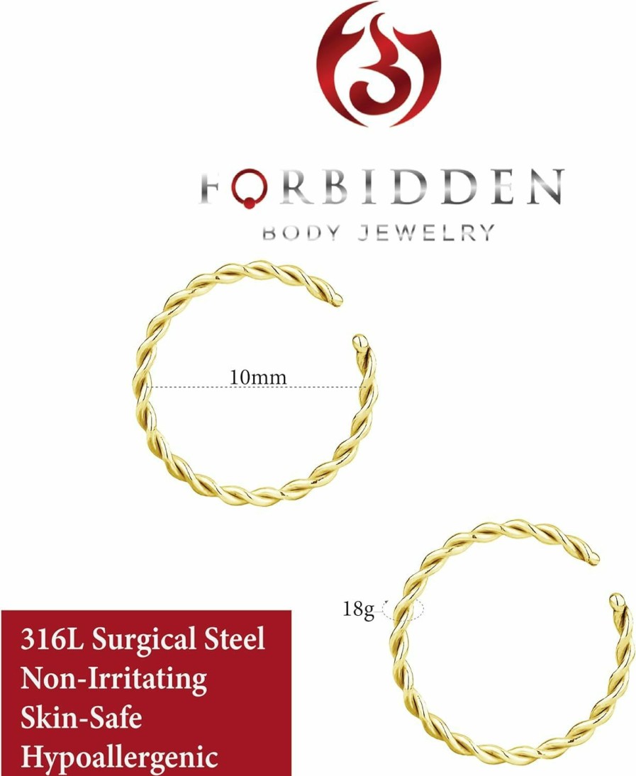 Forbidden Body Jewelry Forbidden Body Jewelry Nose Rings Set Surgical Steel Braided Hoops For Pierced And Fake Nose And Cartilage Piercings 14G-20G | Body Piercing Rings