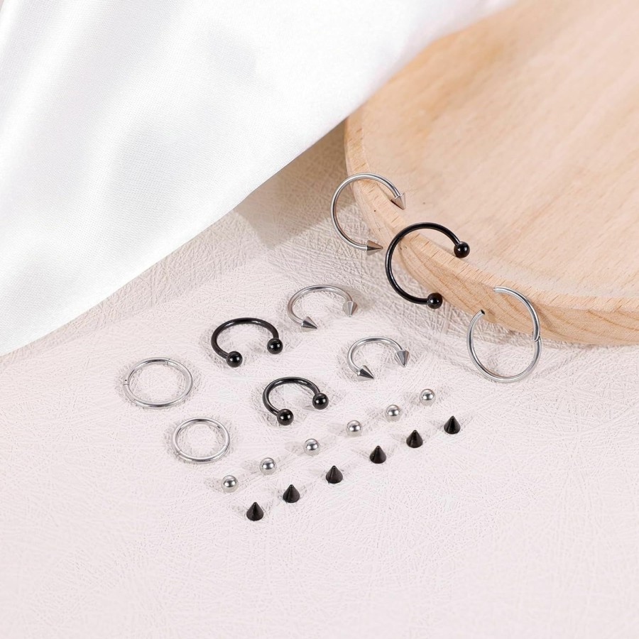 LOAYHOAY 9Pcs 14G 16G 18G 20G Surgical Steel Nose Septum Rings Horseshoe Hoop Earrings Cartilage Helix Tragus Eyebrow Lip Daith Piercing Hinged Seamless Septum Nose Ring For Women Men | Body Piercing Rings