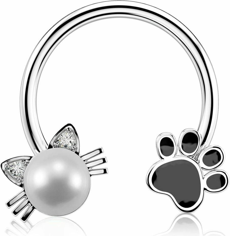 Jewseen Jewseen Septum Ring 16G Captive Bead Ring 316L Stainless Steel Helix Earring Cute Cat Paw Horseshoe Nose Ring Hoop Body Piercing Jewelry | Body Piercing Rings