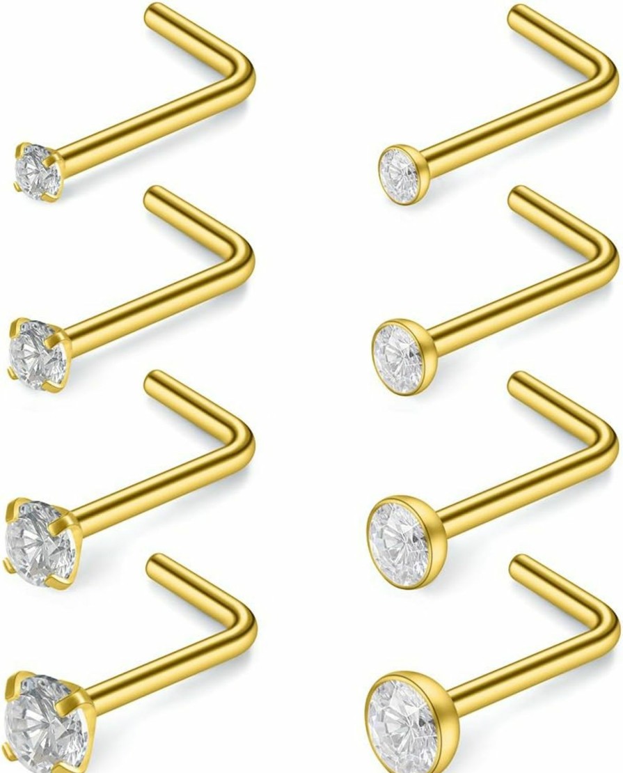 SCERRING Scerring 18G Stainless Steel L-Shaped Nose Stud Rings Tragus Lip Hoop Piercing Jewelry 1.5-3Mm Clear Cz 8-30Pcs | Body Piercing Rings