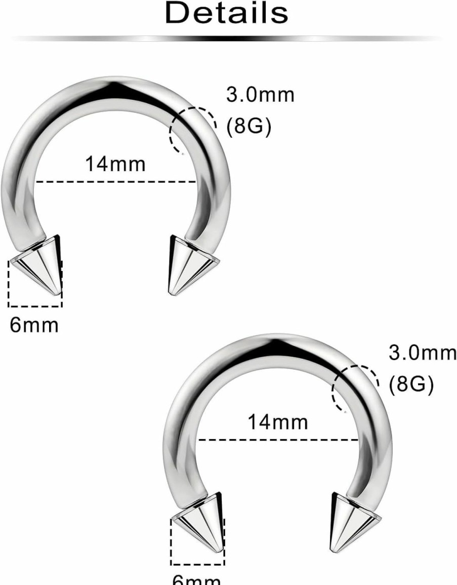 Ftovosyo Ftovosyo G23 Titanium Pa Ring Internally Threaded Spike Circular Barbells Horseshoe Large Septum Ring Ear Gauges Earrings 2G 4G 6G 8G 12G 14G 16G Pierced Body Jewelry For Women Men | Body Piercing Rings