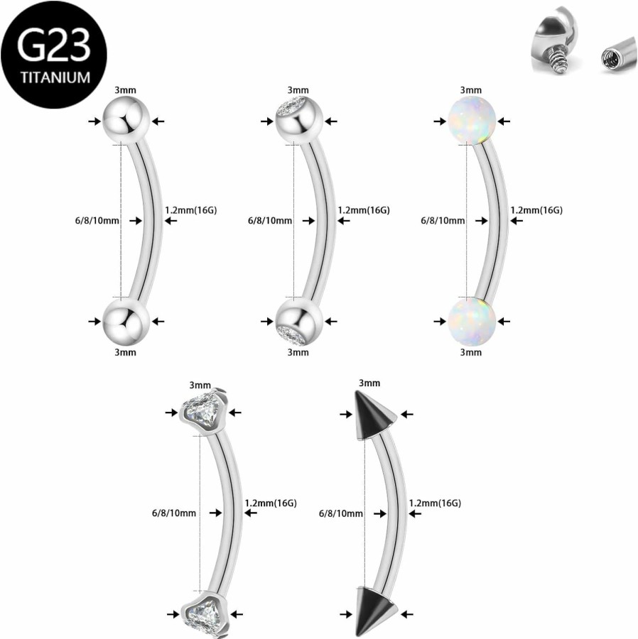 BOGKU 5Pcs G23 Titanium Nose Horseshoe Septum Rings Curved Barbell Eyebrow Lip Labret Rings Tragus Helix Daith Earrings Monroe Piercing Jewelry | Body Piercing Rings