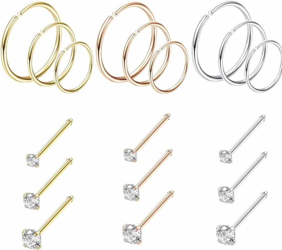 Jstyle Jstyle 18Pcs Nose Rings Hoop Stainless Steel 18-20G Straight L Shaped Screw Cz Nose Studs Piercing Ring Hoop Body Jewelry Set | Body Piercing Rings