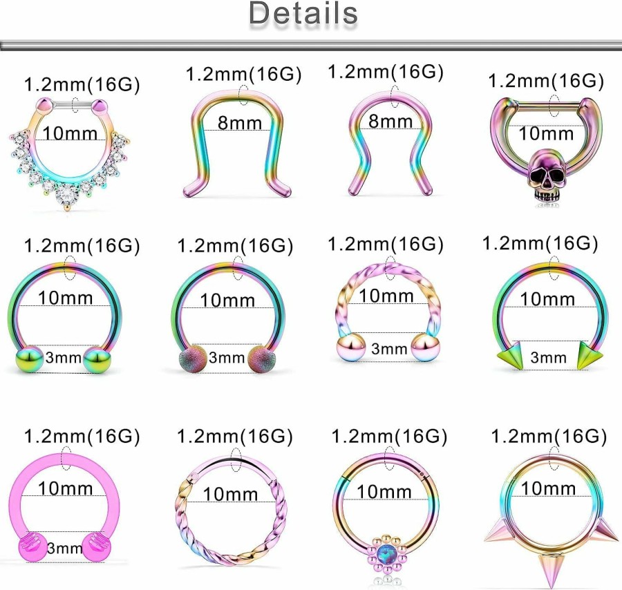 Yaalozei Yaalozei 16G Septum Rings Piercing Jewelry 316L Surgical Steel Horseshoes Septum Nose Ring Hoop Moon Flower Skull Dragon'S Dlaw Opal Septum Piercings Rings For Men Women | Body Piercing Rings