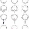 Fansilver Fansilver 12Pcs 16G Septum Rings For Women Men Black Silver Gold Surgical Steel Septum Jewelry Cute Cz Dangle Horseshoe Nose Rings Hoop Cartilage Helix Daith Tragus Earrings Septum Nose Piercing Jewelry8Mm | Body Piercing Rings