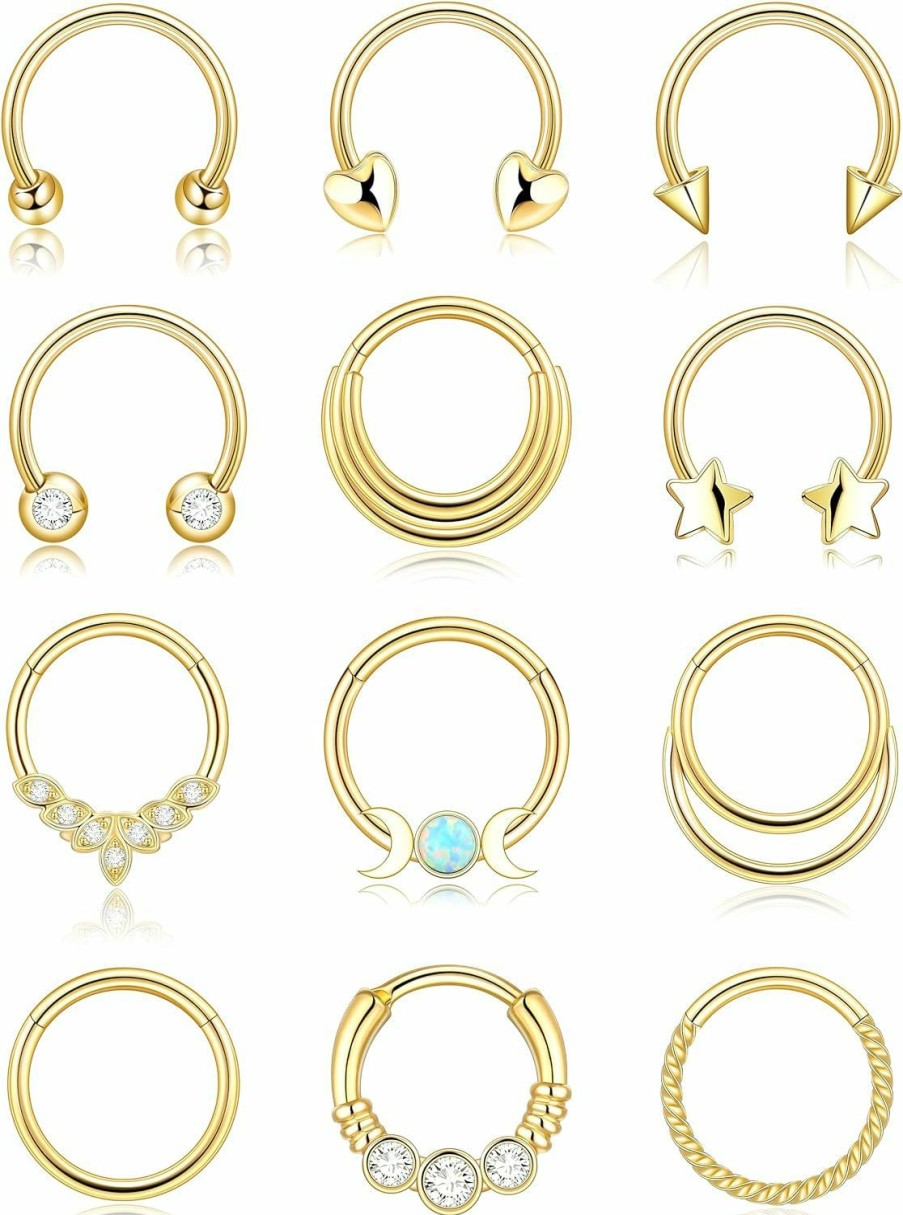 Gemtastic Gemtastic Septum Rings 16G Gold Plated Septum Piercing Nose Ring For Women Clicker Daith Piercings V | Body Piercing Rings