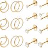 Vegolita Vegolita 17Pcs 20G 316L Stainless Steel Double Nose Ring For Women Men Cz Threadless Push In Nose Studs Nose Rings Hoop Nose Piercings Jewelry | Body Piercing Rings