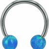 ZS Zs 16G Opal Stainless Steel Horseshoe Circular Barbell Nose Hoop Ring Lip Helix Earrings Septum Ring | Body Piercing Rings