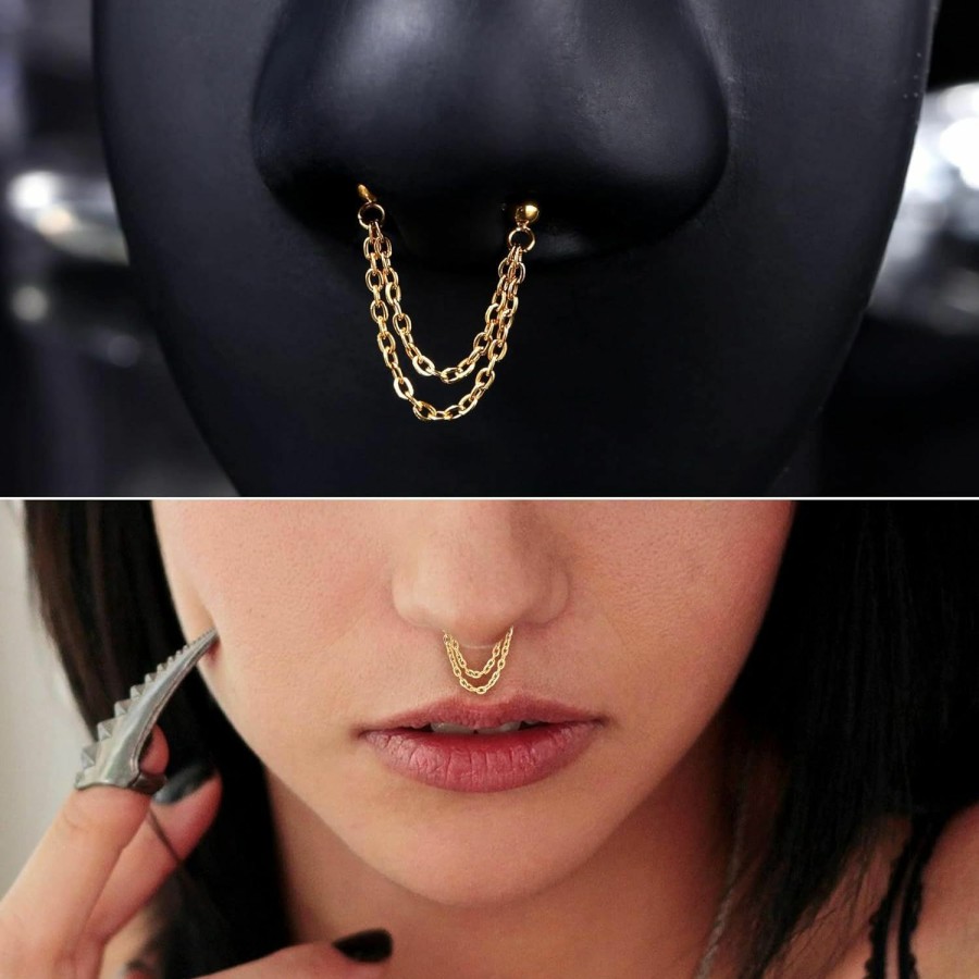 CM Crareesi Mania Cm Crareesi Mania 16G Septum Rings 316L Surgical Steel Threadless Push In Septum Piercing Jewelry Pushin 16Gauge Helix Earrings Chain Septum Ring Helix Piercing Jewelry | Body Piercing Rings