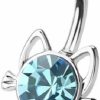 Pierced Owl Pierced Owl 14Ga 316L Stainless Steel Cz Crystal Cat Belly Button Ring | Body Piercing Rings