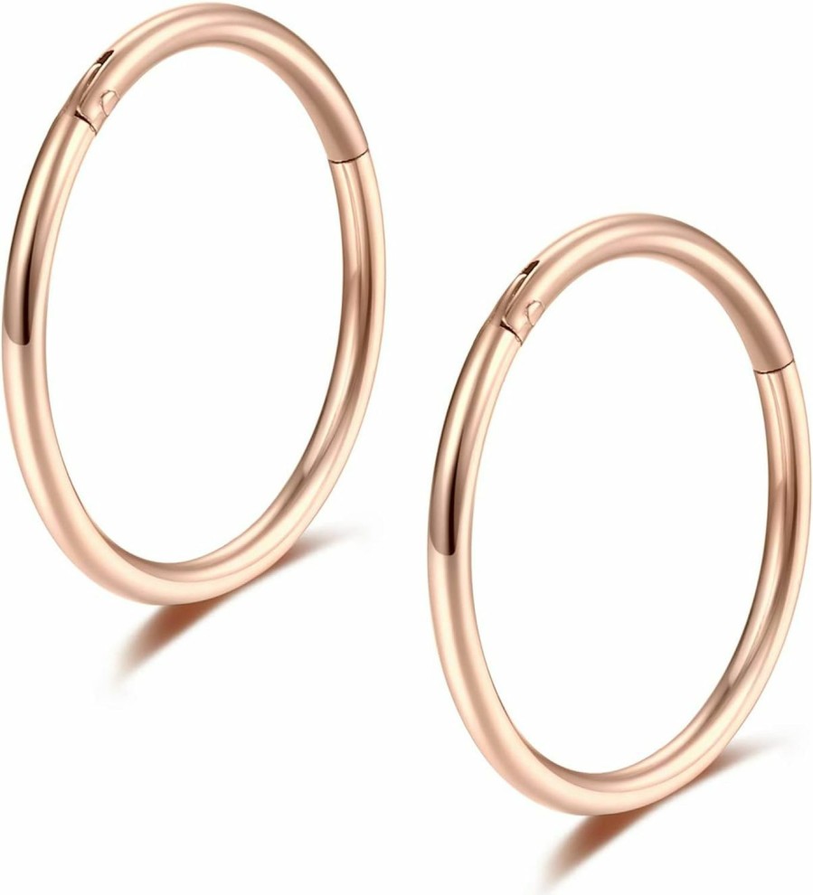 Lantine Rose Gold Hinged 20G 18G 16G Nose Rings Hoops 6Mm 8Mm 10Mm 12Mm 14Mm 16Mm Septum Ring Clicker Cartilage Helix Hoop Earrings Set | Body Piercing Rings