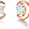 CUOKA MIRACLE Hypoallergenic Earrings/Necklace Opal Jewelry Set Synthetic Opal Star Stud Earrings Tiny Small Rabbit Earrings Gifts For Women Girls Sterling Silver Minimalist Jewelry For Sensitive Ears | Body Piercing Rings