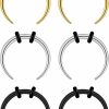 Yolev Yolev 6Pcs 16G Pincher Septum Rings C Shape Buffalo Stainless Steel Horseshoes Nose Ring Silver Black Gold Septum Rings Septum Jewelry | Body Piercing Rings