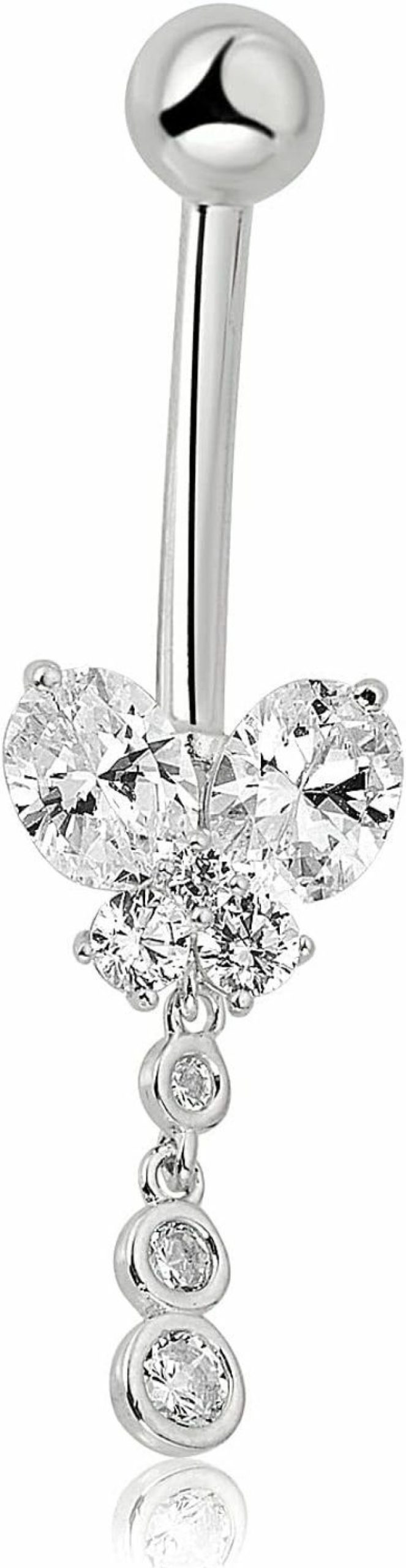 AVORA Avora 10K Gold Simulated Diamond Cz Dangling Butterfly Belly Button Ring Body Jewelry (14 Gauge) | Body Piercing Rings