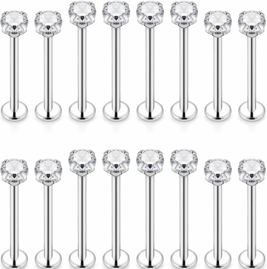 Ovxznts Ovxznts 16G 14G Cheek Piercing Jewelry Stainless Steel Ashley Piercing Lip Jewelry Crystal Internally Threaded Dimple Studs Flat Tongue Rings For Women Men | Body Piercing Rings