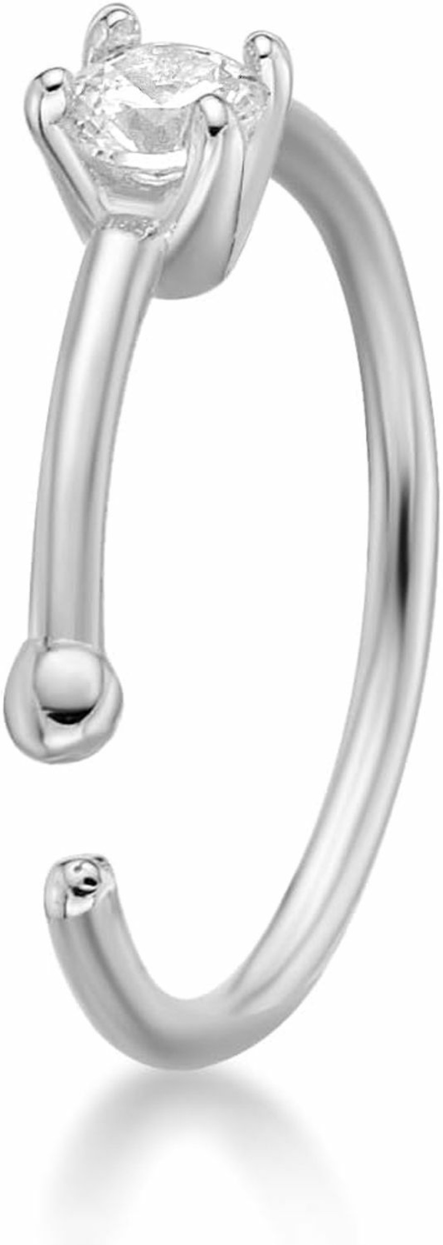 Lavari Jewelers Lavari Jewelers 22 Gauge Cubic Zirconia Open Hoop Nose Ring For Women In 14K White Or Yellow Gold 5/16 Inches 2 Mm 22G | Body Piercing Rings