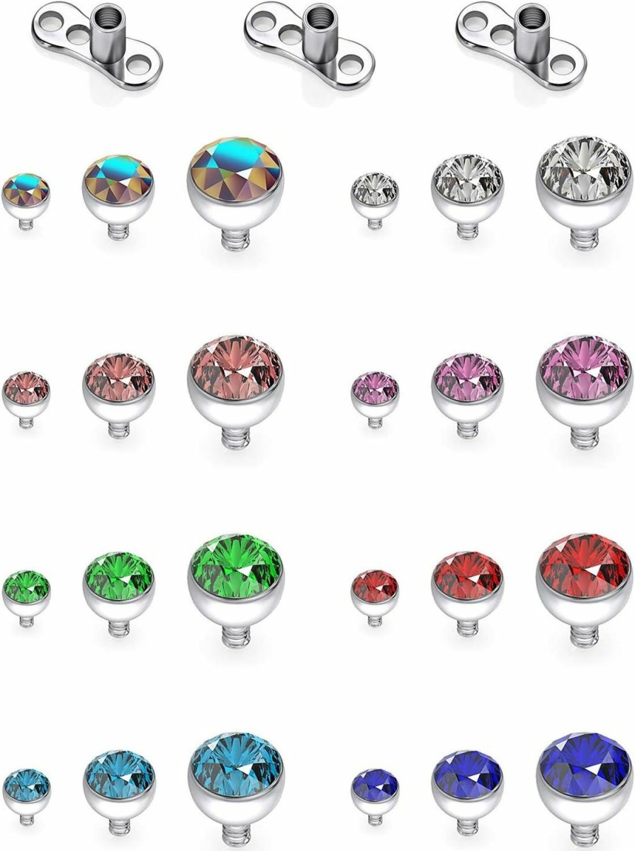 SCERRING Scerring 14G Clear Cz Dermal Anchor Tops And Base Titanium Microdermals Piercing Body Piercing Jewelry For Women Men 2Mm 3Mm 4Mm 2-27Pcs | Body Piercing Rings