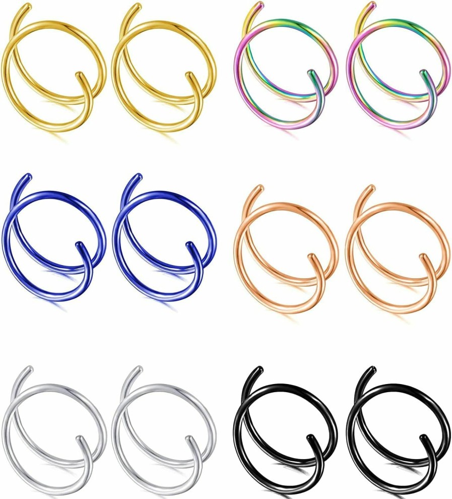 Generic 16G 8Mm Surgical Steel Nose Septum Horseshoe Hoop Eyebrow Lip Navel Belly Nipple Piercing Ring 8Mm Helix Tragus Daith Rook Earrings Replacement Spikes 12 Pcs | Body Piercing Rings