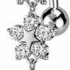 Pierced Owl Pierced Owl 14Ga 316L Stainless Steel Cz Crystal Double Flower Top Drop Reverse Belly Button Ring | Body Piercing Rings