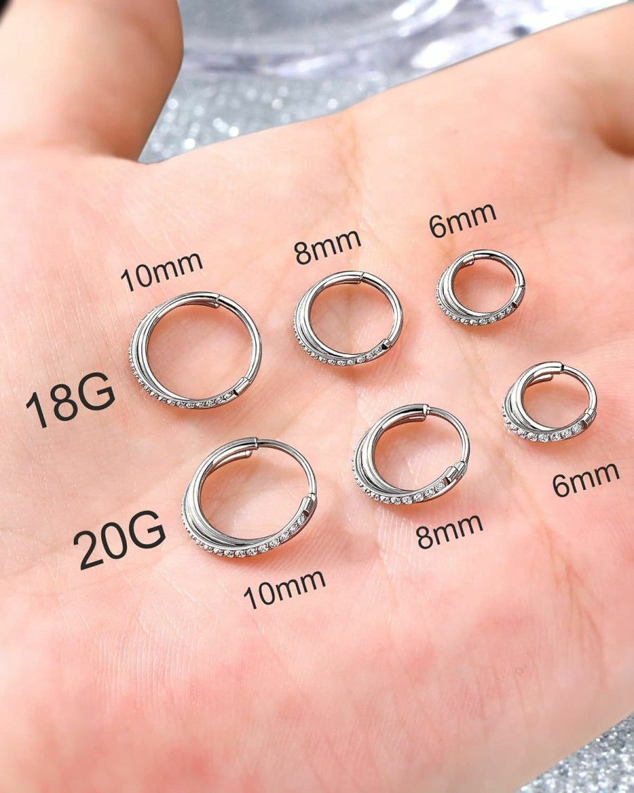 Melighting Melighting G23 Titanium Nose Ring Hoop 16G 18G 20G Conch Piercing Jewelry Clear Cz Double Titanium Helix Earring Tragus Daith Piercing Jewelry For Women | Body Piercing Rings