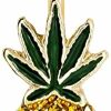 Pierce2GO Pierce2Go Gold Pineapple & Weed Marijuana Belly Button Ring - 14G Surgical Steel Pineapple Belly Button Ring - Belly Button Rings Piercing For Women 7/16" | Body Piercing Rings